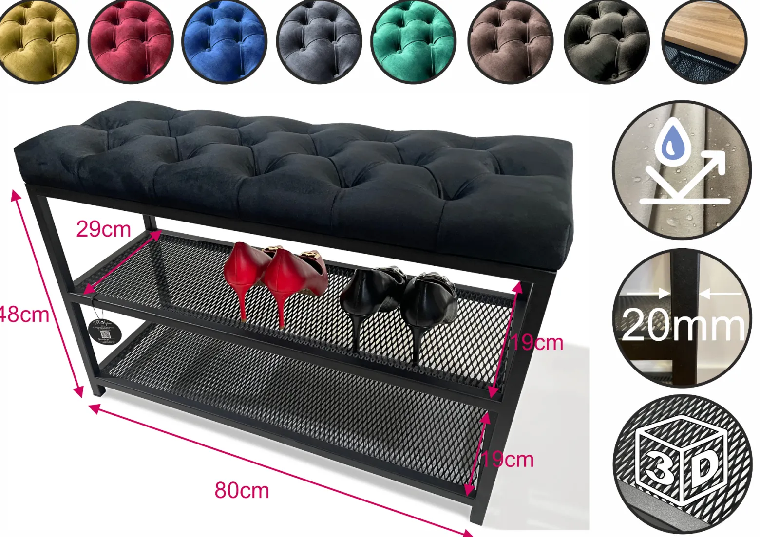 Szafka na buty loftowa dębowe siedzisko 80cm