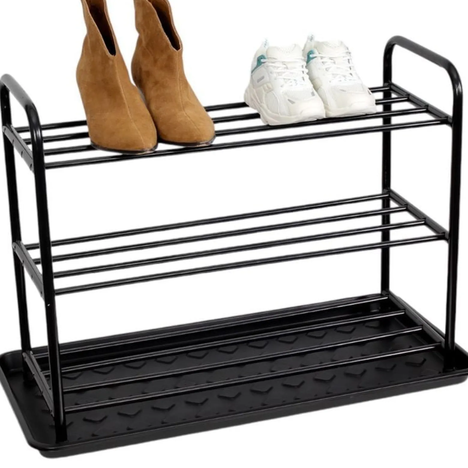 Szafka na buty półka regał obuwie czarna + ociekacz mata organizer metalowy