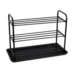 Szafka na buty półka regał obuwie czarna + ociekacz mata organizer metalowy