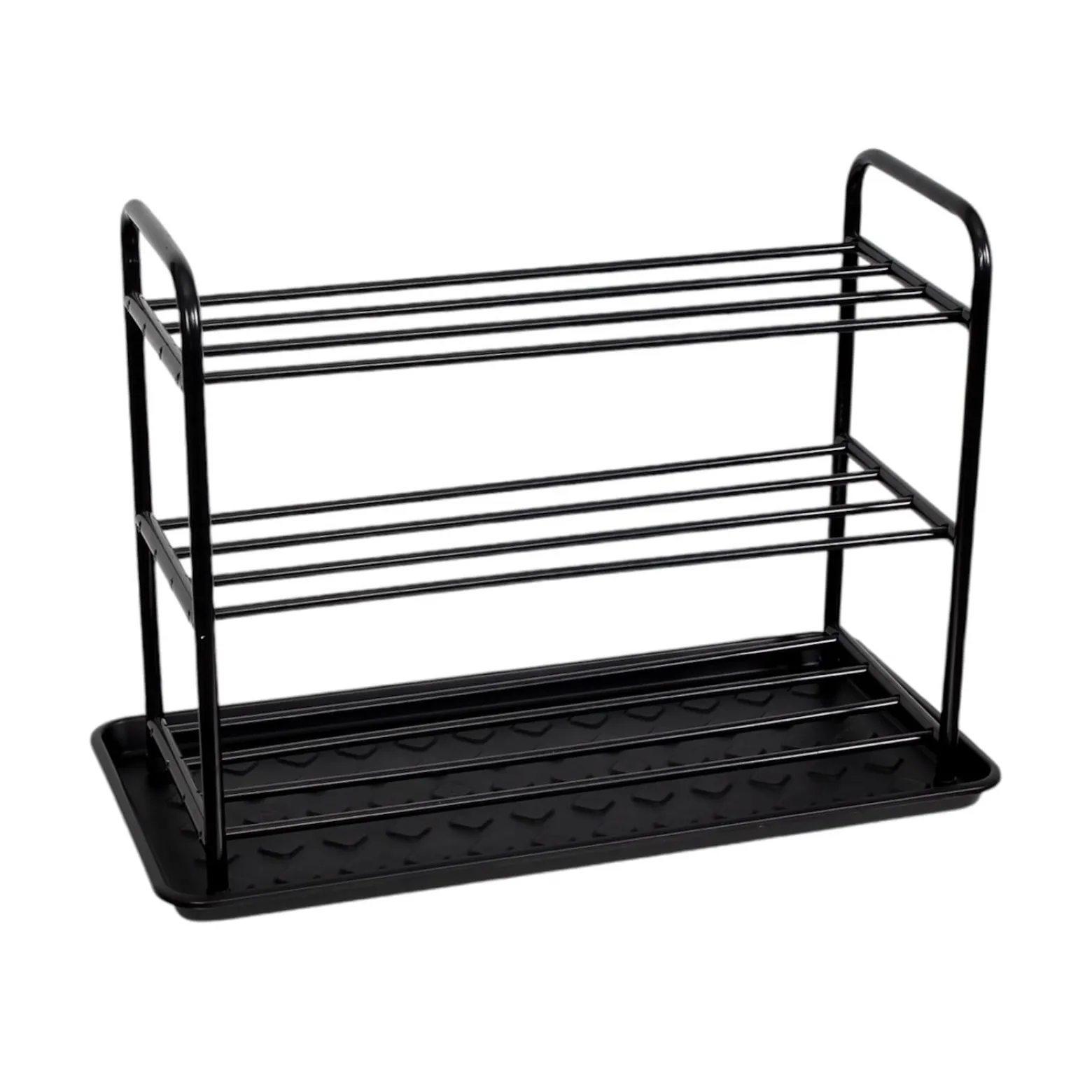 Szafka na buty półka regał obuwie czarna + ociekacz mata organizer metalowy
