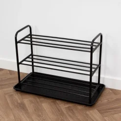 Szafka na buty półka regał obuwie czarna + ociekacz mata organizer metalowy