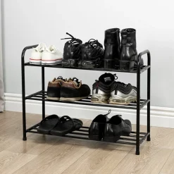 Szafka na buty półka regał obuwie czarna + ociekacz mata organizer metalowy