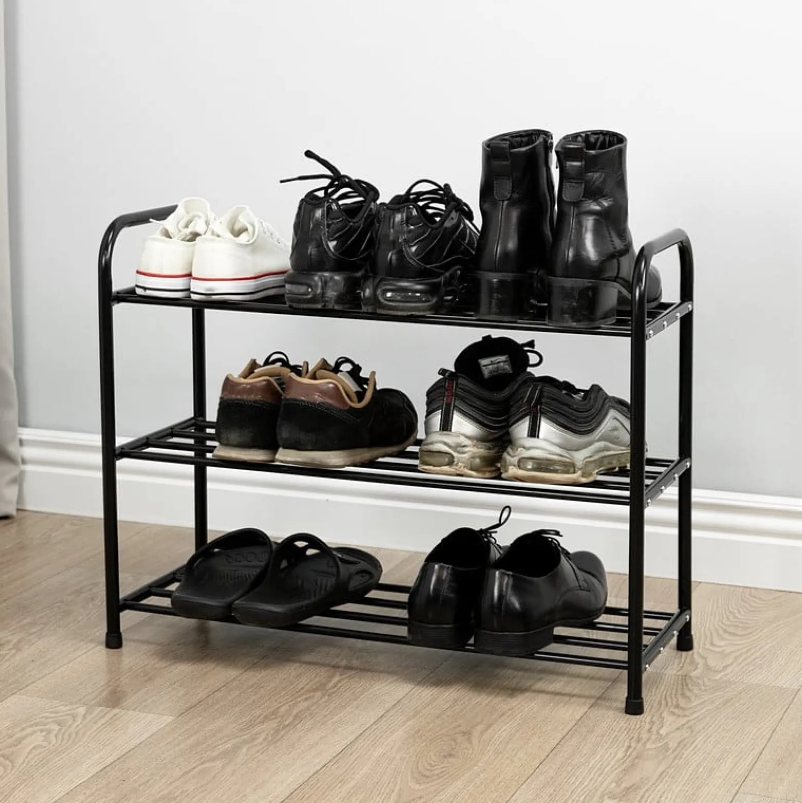 Szafka na buty półka regał obuwie czarna + ociekacz mata organizer metalowy