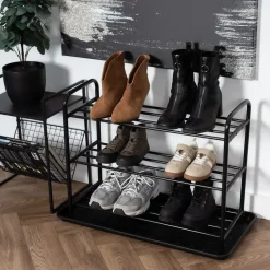 Szafka na buty półka regał obuwie czarna + ociekacz mata organizer metalowy