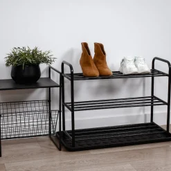 Szafka na buty półka regał obuwie czarna + ociekacz mata organizer metalowy