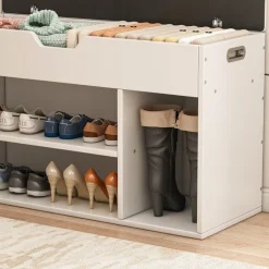 Szafka na buty z siedziskiem drewniana schowek 3 półki otwierana biała 80cm