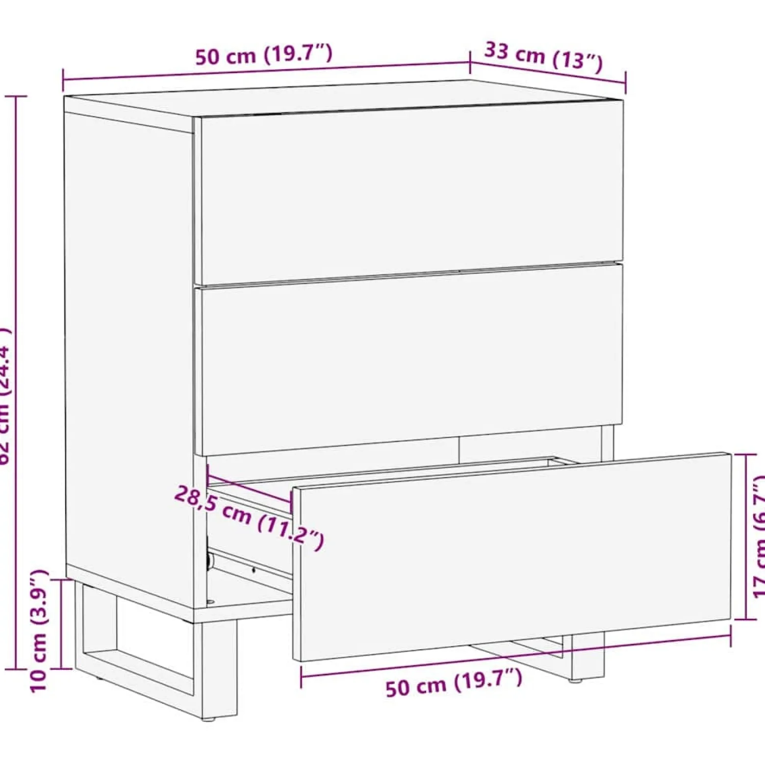 Szafka Nocna Drewniana Komoda Stolik Nocny Do Sypialni 50 x 33 x 60 cm