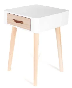 Szafka nocna Eve skórzany uchwyt biała 48x35x35 cm