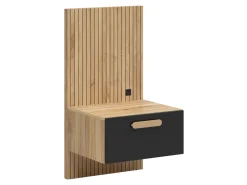 Szafka nocna Henson 50 cm z szufladą i USB lewa dąb mauvella/czarny