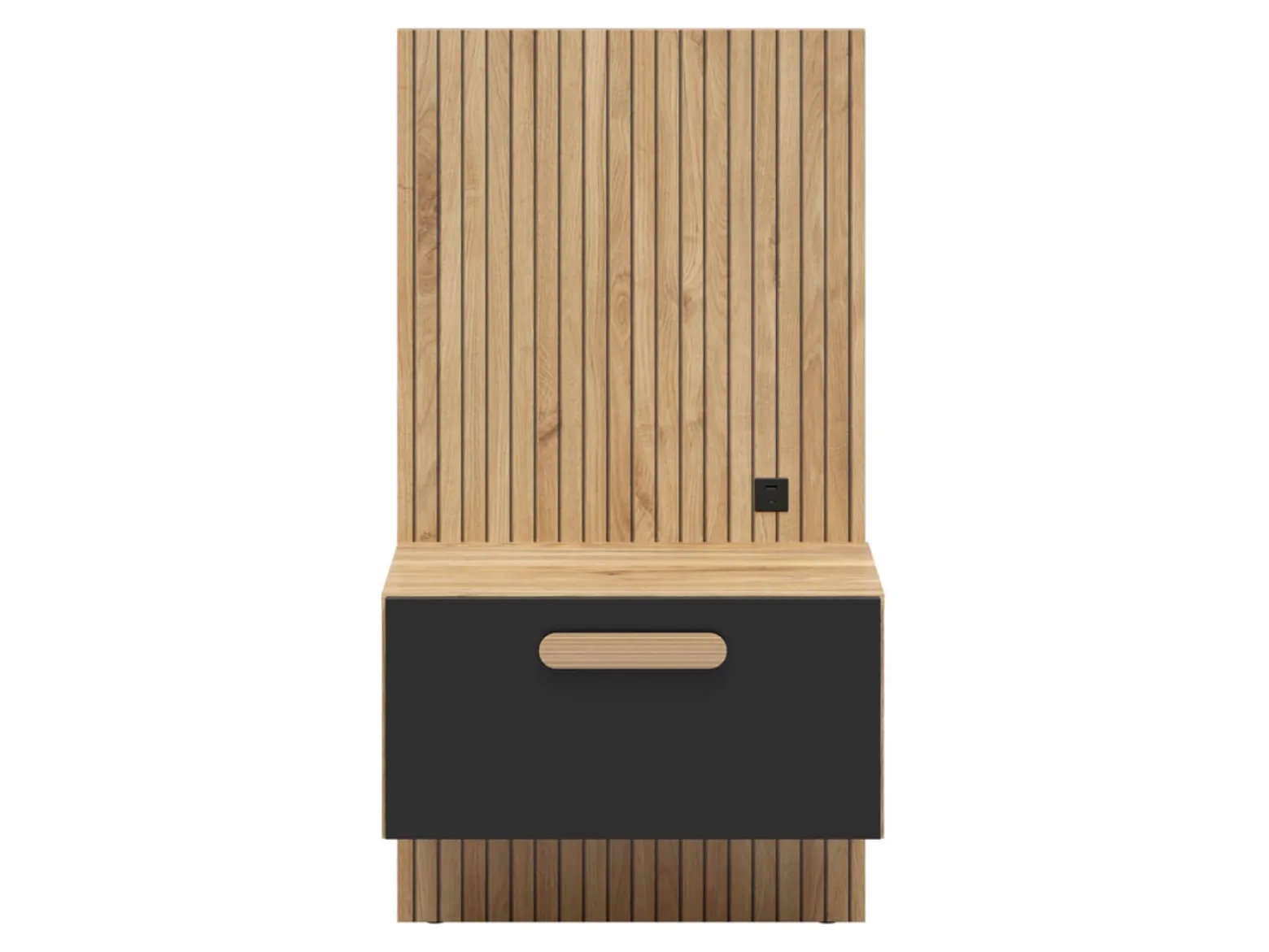 Szafka nocna Henson 50 cm z szufladą i USB lewa dąb mauvella/czarny