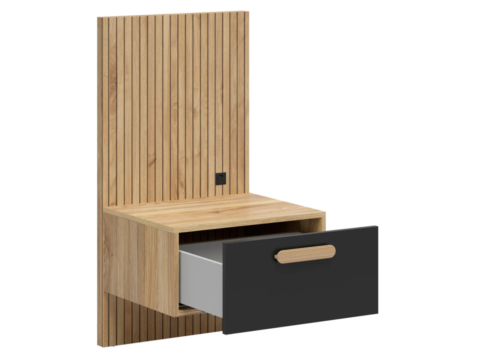 Szafka nocna Henson 50 cm z szufladą i USB lewa dąb mauvella/czarny
