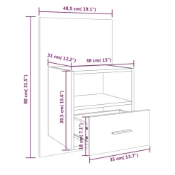 Szafka Nocna Stolik Komoda Brązowa Wisząca Do Sypialni 48,5x32,5x80 cm