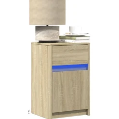 Szafka Nocna Stolik Komoda Brązowa z Szufladą z LED Do Sypialni 38x34x61 cm