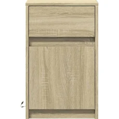Szafka Nocna Stolik Komoda Brązowa z Szufladą z LED Do Sypialni 38x34x61 cm