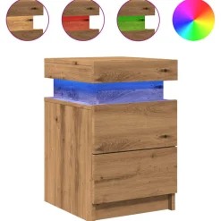 Szafka Nocna Stolik Komoda Szara z Szufladą z LED Do Sypialni 35x39x55 cm