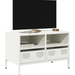 Szafka Pod Telewizor Półka Stolik RTV Biały Stal 68x39x43.5 cm
