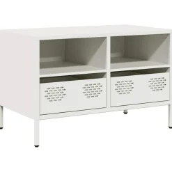 Szafka Pod Telewizor Półka Stolik RTV Biały Stal 68x39x43.5 cm