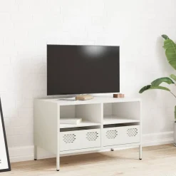 Szafka Pod Telewizor Półka Stolik RTV Biały Stal 68x39x43.5 cm