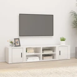 Szafka Pod Telewizor Szafka RTV Komoda Biały Połysk 80x31,5x36 cm