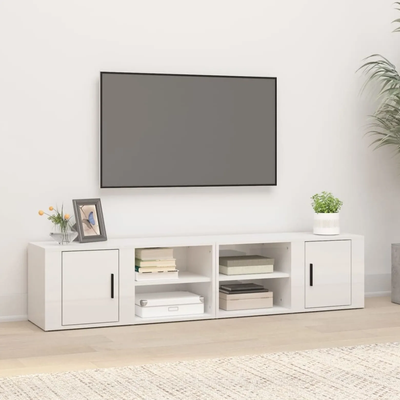 Szafka Pod Telewizor Szafka RTV Komoda Biały Połysk 80x31,5x36 cm
