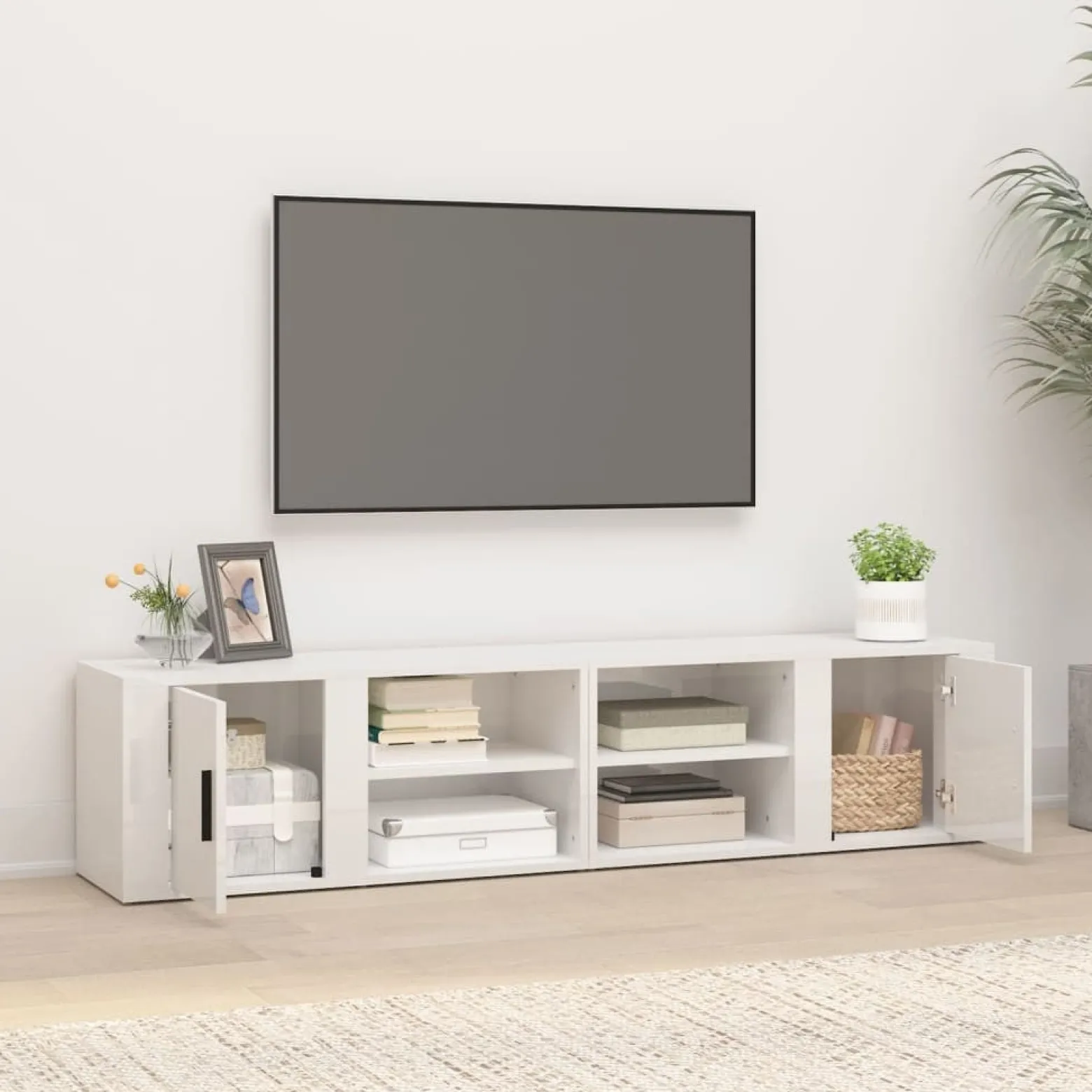 Szafka Pod Telewizor Szafka RTV Komoda Biały Połysk 80x31,5x36 cm
