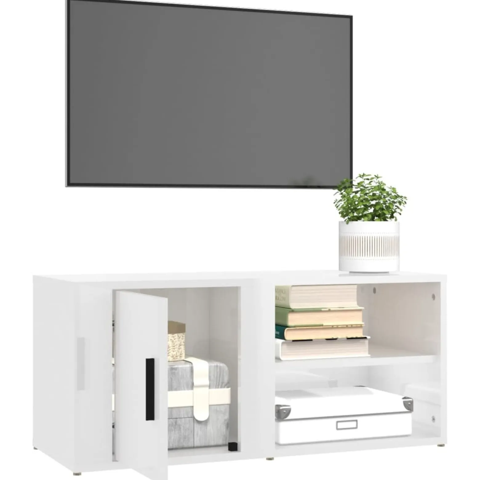 Szafka Pod Telewizor Szafka RTV Komoda Biały Połysk 80x31,5x36 cm