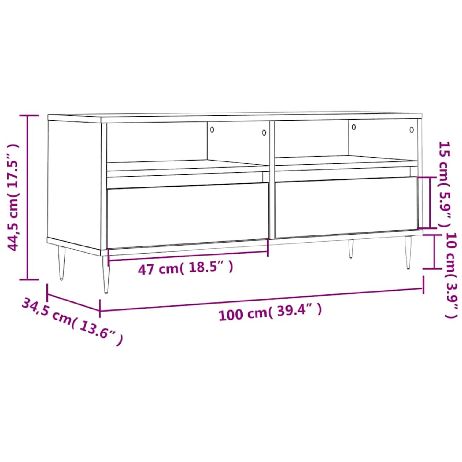 Szafka pod TV przydymiony dąb 100x34.5x44.5 cm