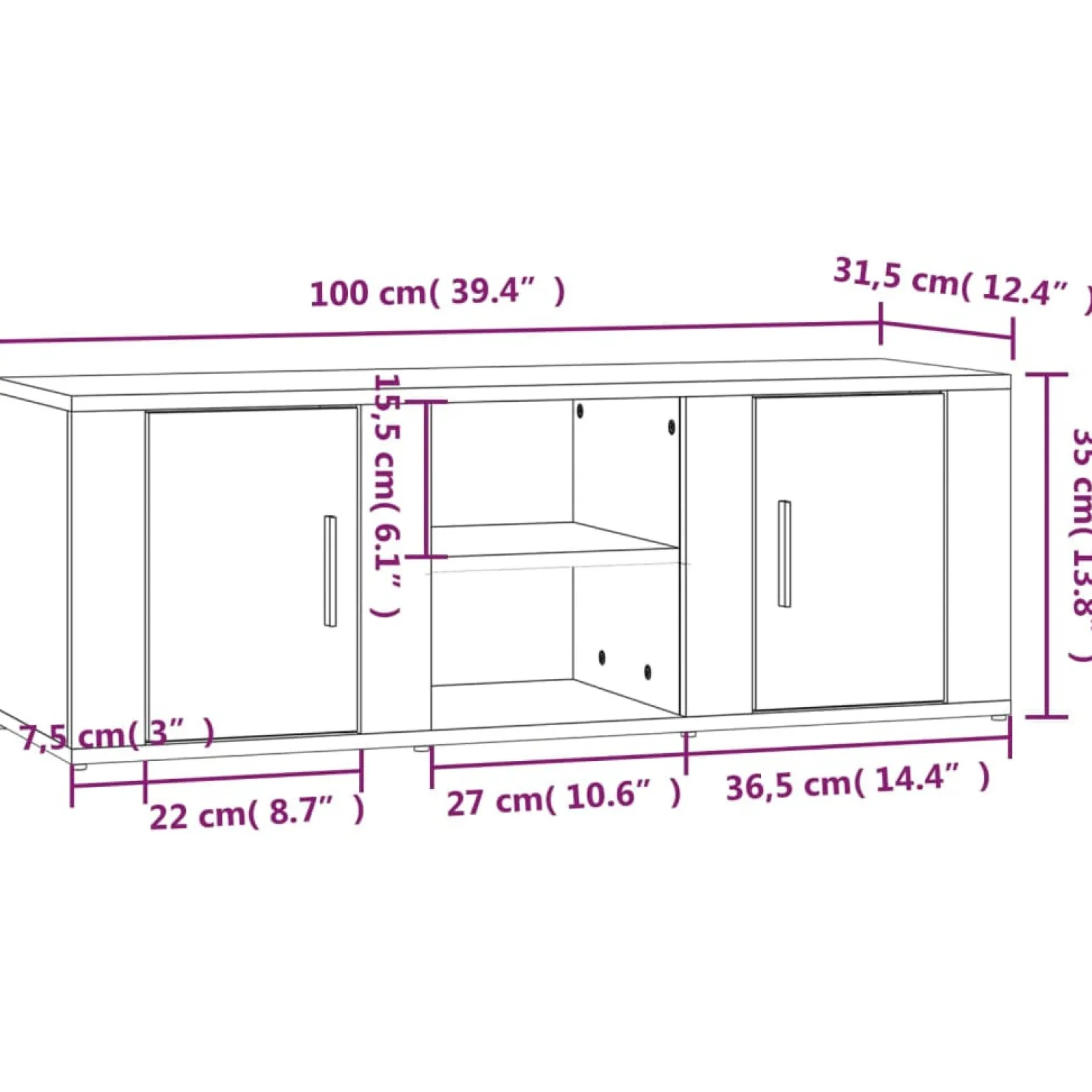 Szafka pod TV szarość betonu 100x31.5x35 cm