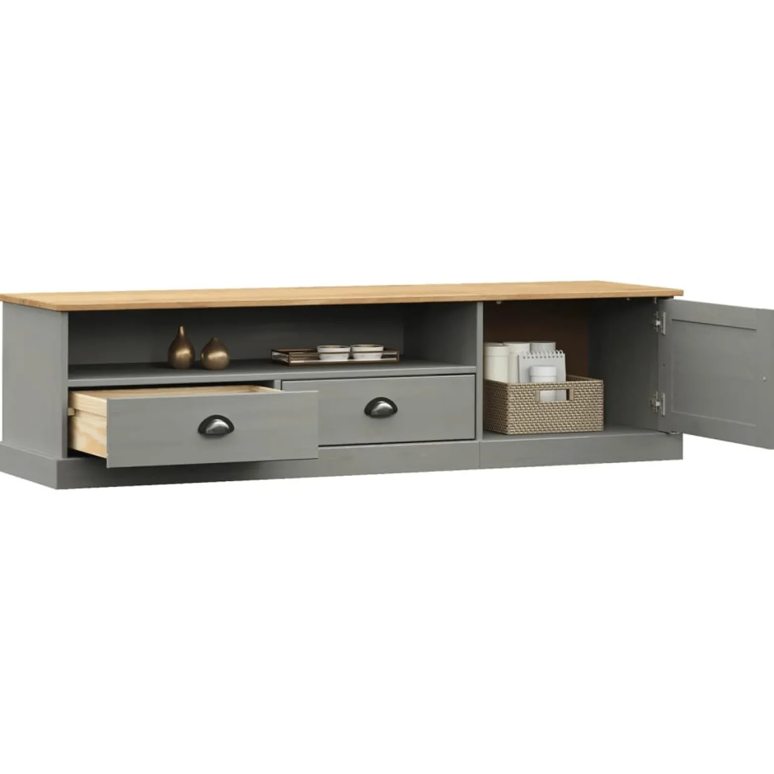 Szafka pod TV VIGO szara 156x40x40 cm lite drewno sosnowe