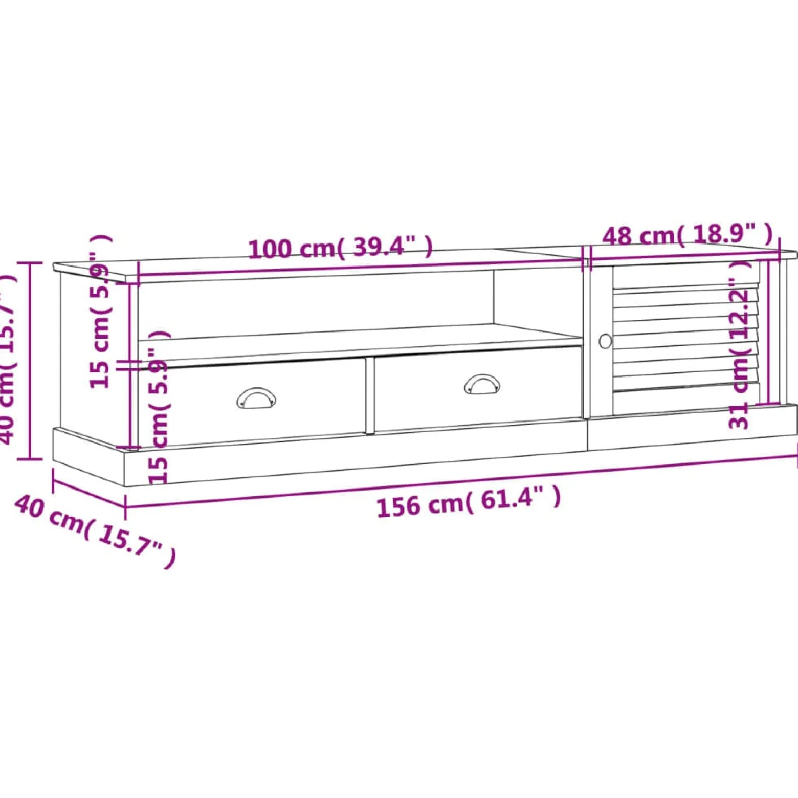 Szafka pod TV VIGO szara 156x40x40 cm lite drewno sosnowe