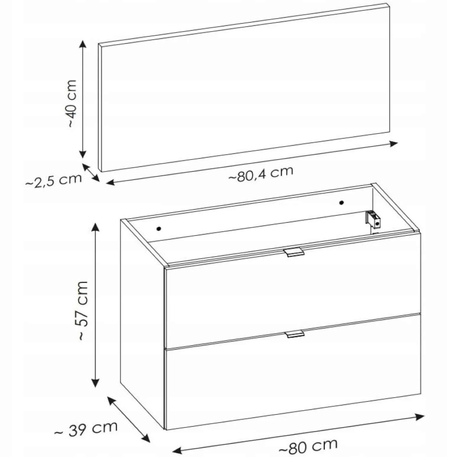 Szafka Pod Umywalkę 80 cm CZARNY BLAT WISZĄCA 2S NOVA OAK