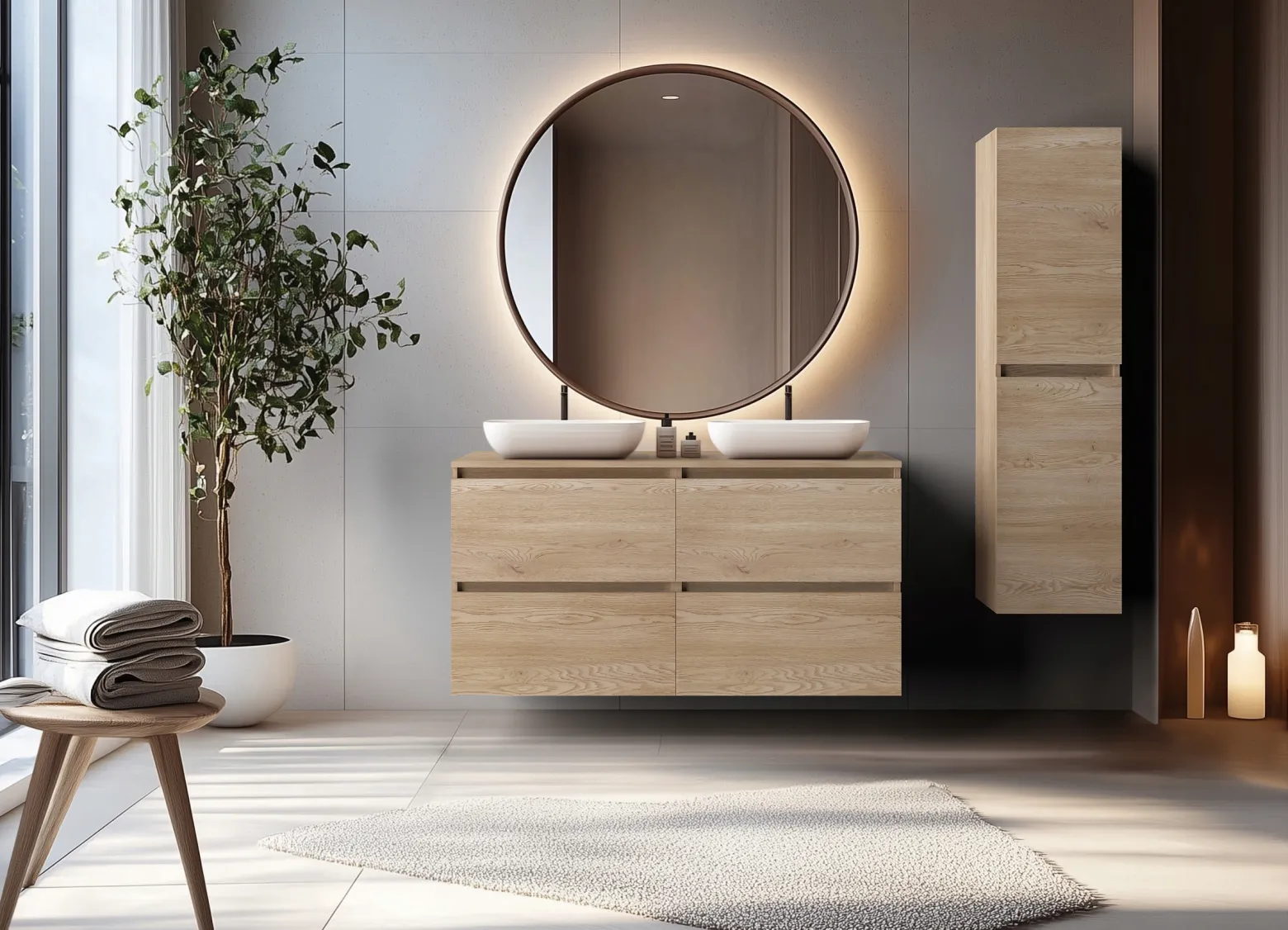 Szafka Pod Umywalkę 60 cm Dąb Jasny Wisząca 2S SIMPLE