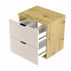 Szafka pod Umywalkę z Blatem 60cm 2 Szuflady Dąb Artisan / Biały