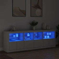 Szafka Regał Biała LED z Drzwiami Szklanymi 202x37x67 cm do Salonu