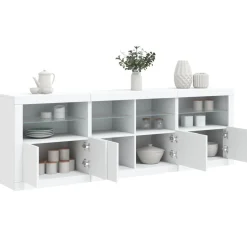 Szafka Regał Biała LED z Drzwiami Szklanymi 202x37x67 cm do Salonu