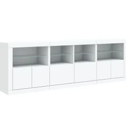 Szafka Regał Biała LED z Drzwiami Szklanymi 202x37x67 cm do Salonu