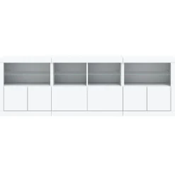 Szafka Regał Biała LED z Drzwiami Szklanymi 202x37x67 cm do Salonu