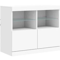 Szafka Regał Biała LED z Drzwiami Szklanymi 202x37x67 cm do Salonu