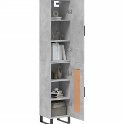 Szafka Regał Komoda Szara Beton z Drzwiami 34.5x34x180 cm do Salonu Pokoju