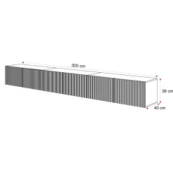 Szafka RTV ANGEL 300 cm z oświetleniem RYFLOWANA