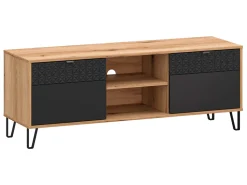 Szafka RTV Bellano 140 cm z 2 drzwiami i półkami dąb evok/czarny