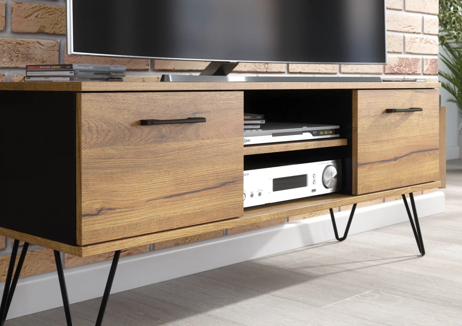 Szafka RTV 120cm Loft Harpin ONE FURNITURE - Laminat Dębowy