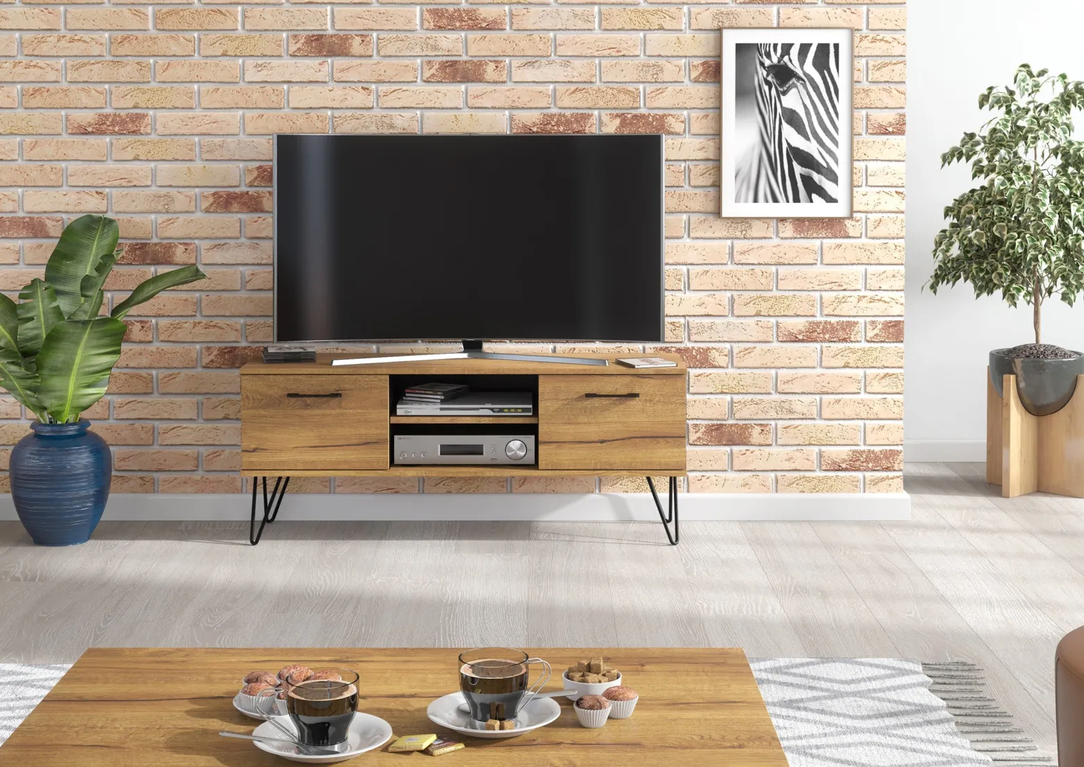Szafka RTV 120cm Loft Harpin ONE FURNITURE - Laminat Dębowy