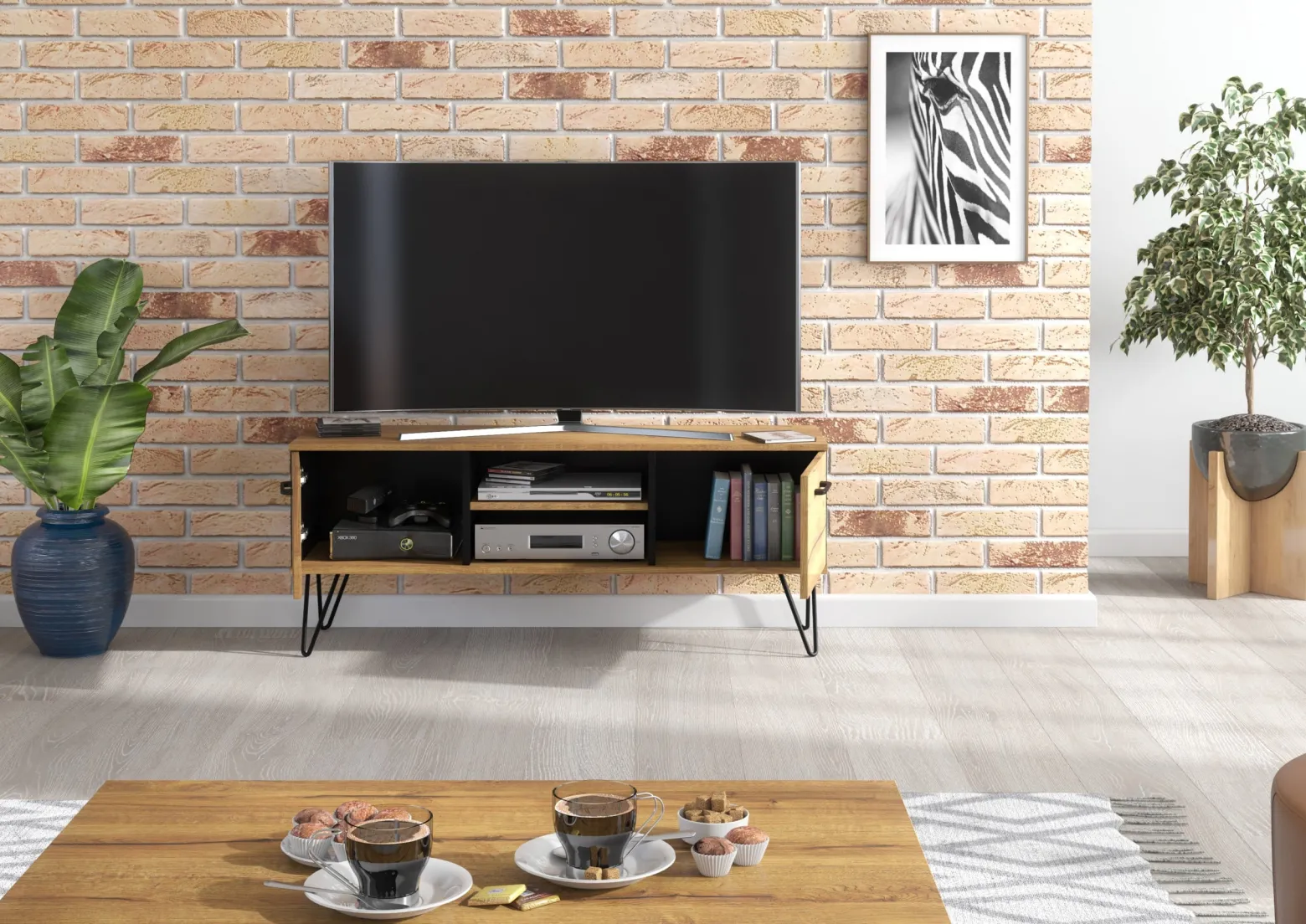 Szafka RTV 120cm Loft Harpin ONE FURNITURE - Laminat Dębowy