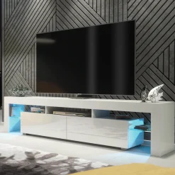 Szafka RTV 200cm ONE FURNITURE - Biały Laminat & Połysk
