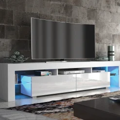 Szafka RTV 200cm ONE FURNITURE - Biały Laminat & Połysk