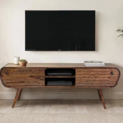 Szafka RTV Drewno Sheesham 160 cm Lowboard 2 Szuflady Otwarte Półki