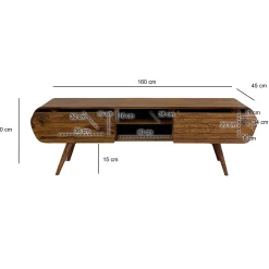 Szafka RTV Drewno Sheesham 160 cm Lowboard 2 Szuflady Otwarte Półki