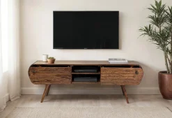 Szafka RTV Drewno Sheesham 160 cm Lowboard 2 Szuflady Otwarte Półki