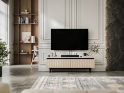 Szafka RTV Glamour Kaszmir mat Komoda RTV ryflowane fronty 140 cm Rama